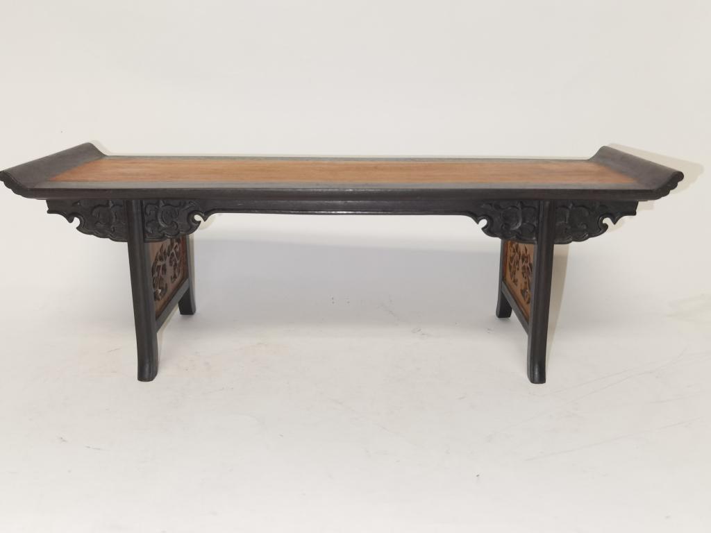 Chinese Nanmu Inlay Hongmu Carved Altar Stand: Chinese nanmu inlay hongmu carved altar stand, 5in by 14in