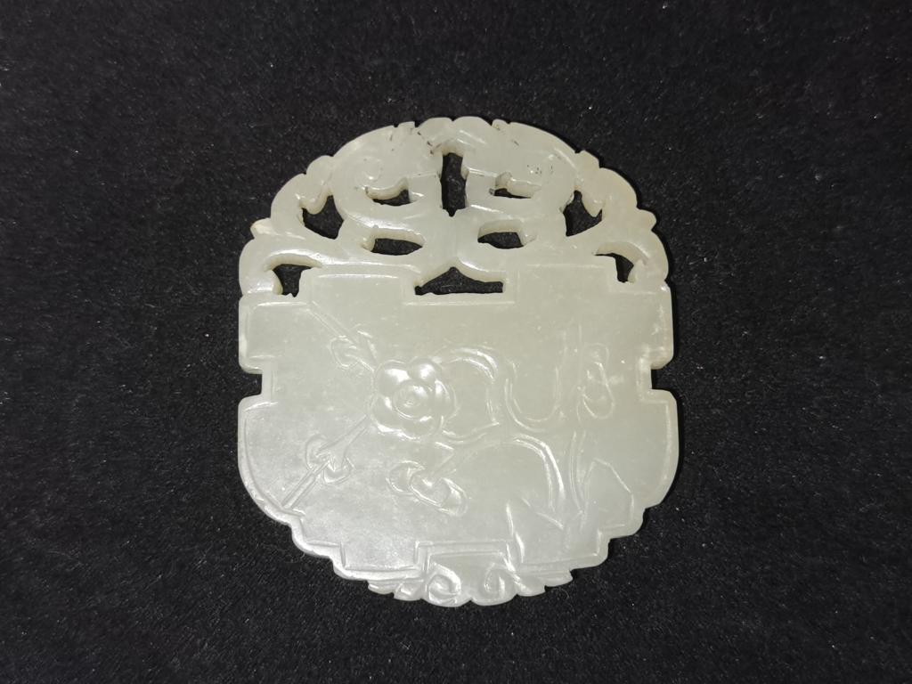 19-20th C. Chinese White Jade Carved Amulet (1 of 2)