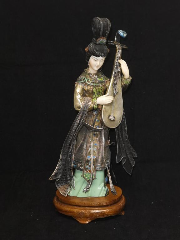 1950-70s Chinese Enamel over Silver Maiden Figurine (1 of 4)