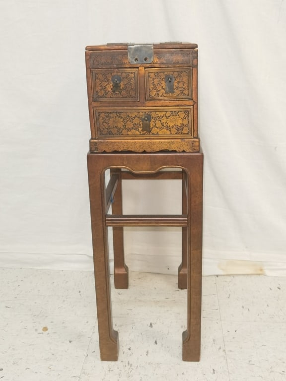 19-20th C. Chinese Painted Gold Lacquer Jewelry Box (1 of 4)