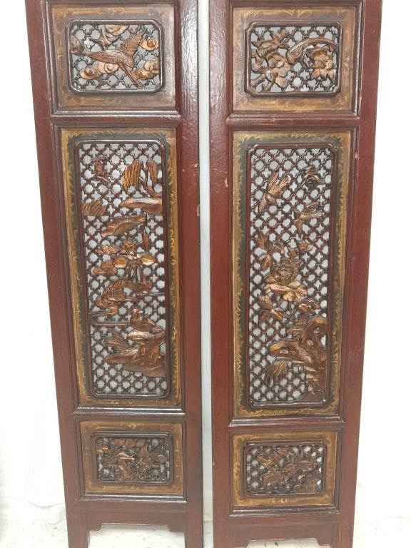 Pr. of Qing Chinese Gilt Wood Carved Screen Panels (1 of 4)