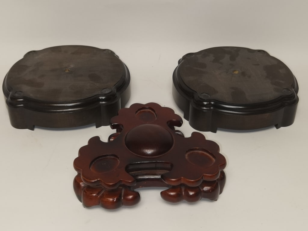 Group of Chinese Wood Carved Censer Stands: Group of Chinese Wood Carved Censer Stands, 2.5in by 10in
