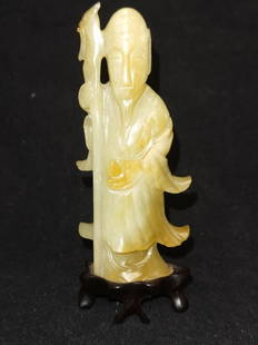 Ming Dynasty Chinese Jade Carved Shoulao: Ming dynasty Chinese jade carved shoulao, 5.5in