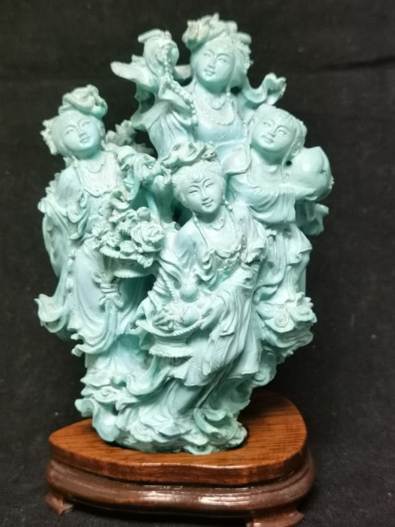 Chinese Turquoise Carved Maidens Figure Group (1 of 7)