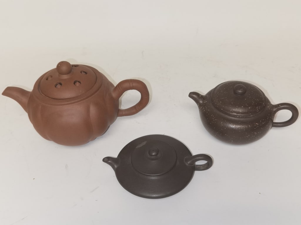 Three Chinese YiXing ZiSha Teapots, Marked (1 of 7)