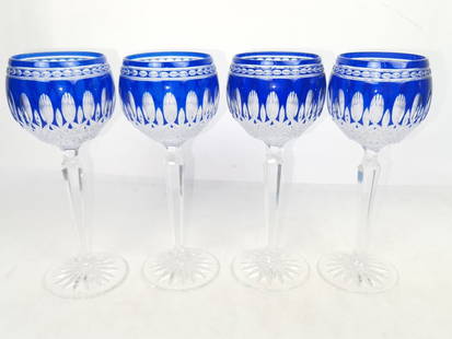 (4) Waterford Clarendon Cobalt Crystal Glasses: (4) Waterford Clarendon Cobalt Crystal Glasses, 8in