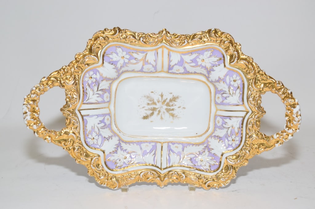 19th C. Meissen Germany Gilt Porcelain Dish with Handles: 19th C. Meissen Germany Gilt Porcelain Dish with Handles, 12.75in by 8in by 3.5in