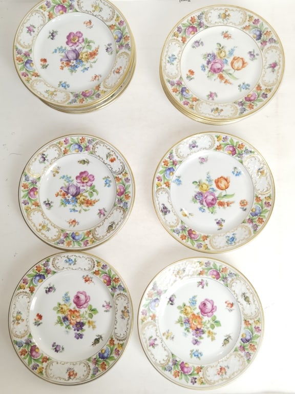 Set of 12 Schumann Dresden Gilt Porcelain Floral Plates (1 of 7)