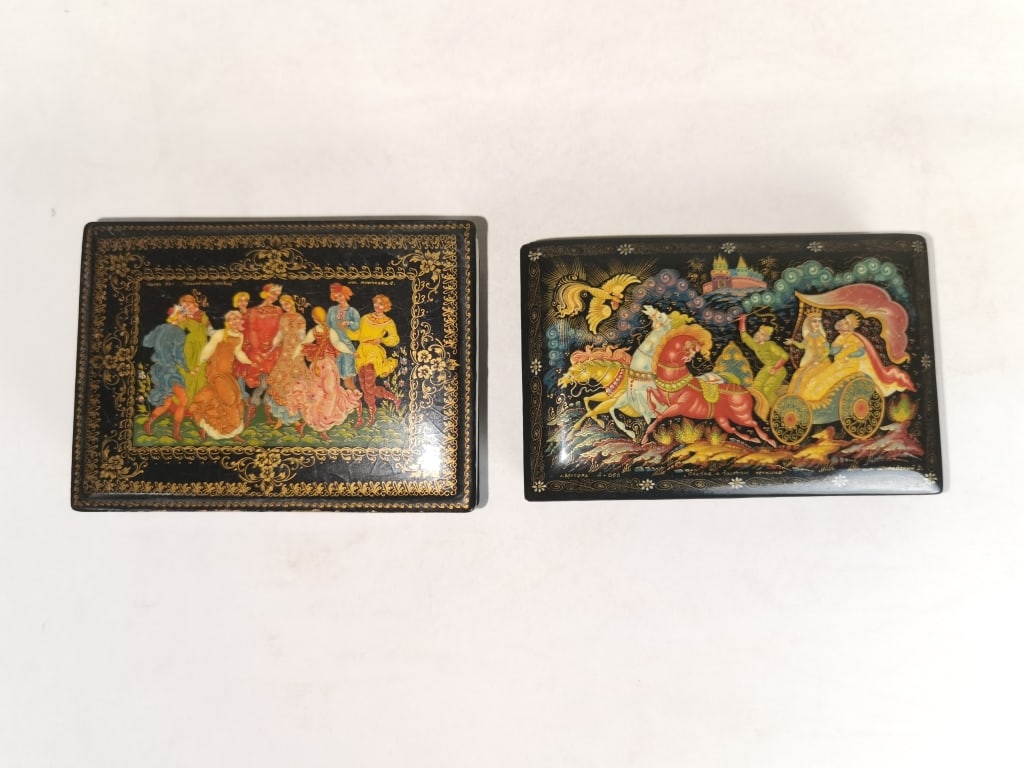 Two Vintage Russian Black Lacquer Jewelry Boxes (1 of 4)