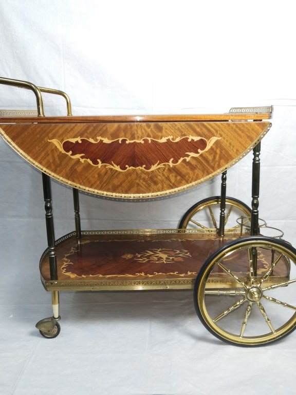 Vintage Italian Marquetry Drop Leaf Olivewood Bar Cart (1 of 11)