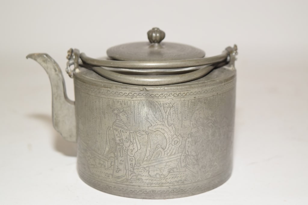 19-20th C. Chinese Export Pewter Carved Teapot (1 of 4)
