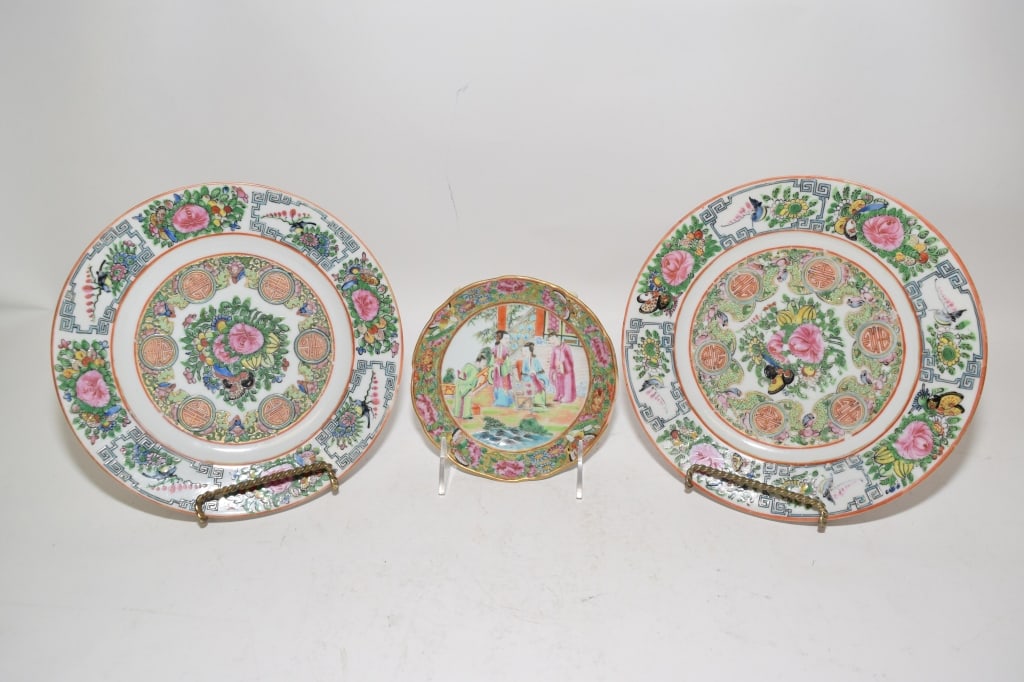 (3) 19th Chinese Export Porcelain Famille Rose Plates (1 of 4)