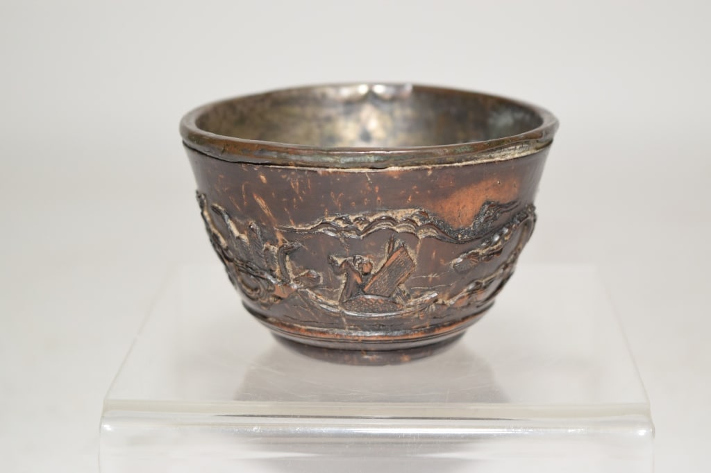 19-20th C. Chinese Pewter Inlay Coconut Shell Cup (1 of 5)