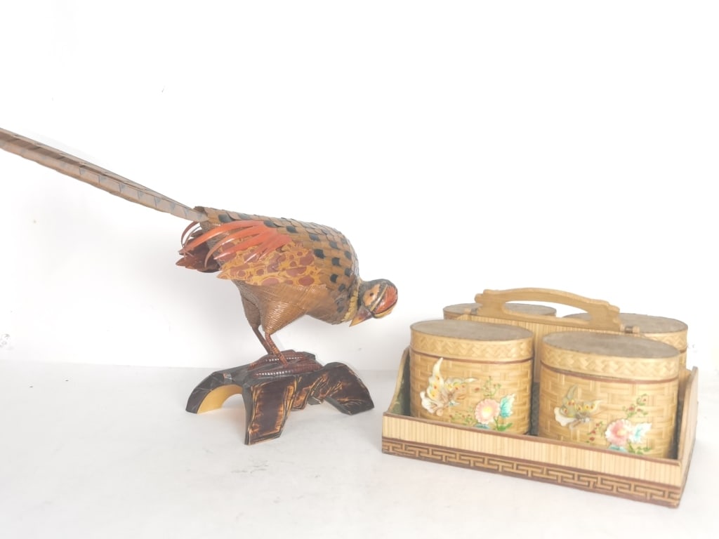 Group of 1950-70s Chinese Bamboo/Wood Wares: Group of 1950-70s Chinese Bamboo/Wood Wares, 16in