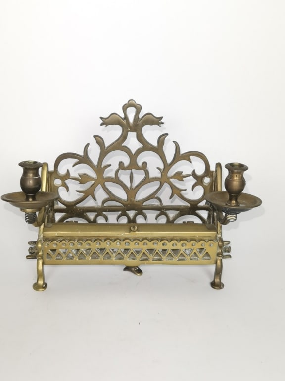 Antique Judaica Bronze Polish Chanuka Menorah (1 of 8)