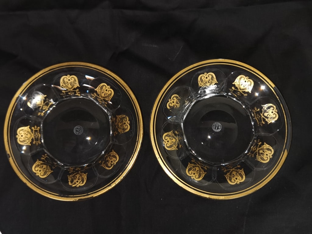 Pr. of Baccarat "Empire" Gold Trim Crystal Underplates: Pr. of Baccarat "Empire" Gold Trim Crystal Underplates, 6.25in