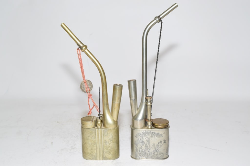 Two Chinese Bronze/White Copper Water Pipes (1 of 4)