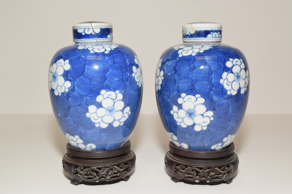 Pr. of 17-18th C. Chinese Porcelain B&W Plum Jars (1 of 6)