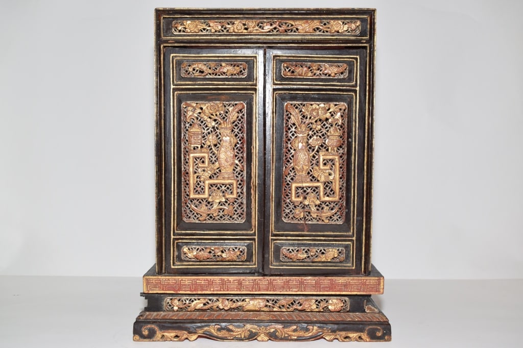 19-20th C. Chinese Gilt Wood Carved Altar Box (1 of 6)