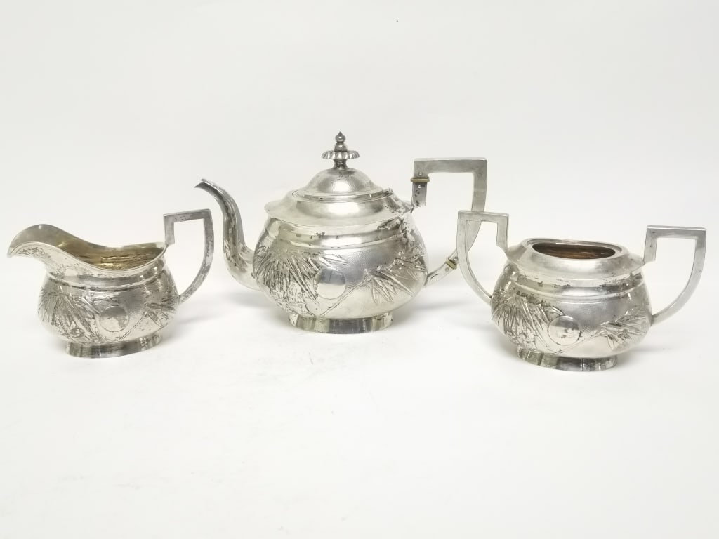 Set of Chinese Sterling Silver Coffee Wares: Set of Chinese Sterling Silver Coffee Wares, 6.5in by 9.5in, 38.3oz
