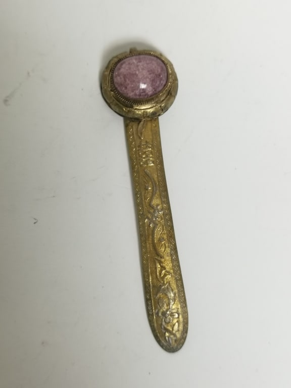 Chinese Tourmaline Inlay Gilt Silver Ruyi (1 of 5)