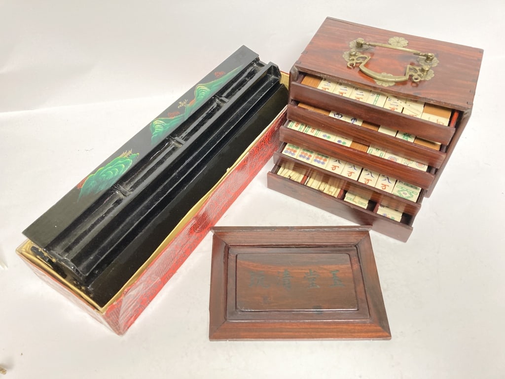 Chinese Mahjong Set with Lacquer Stands (1 of 3)