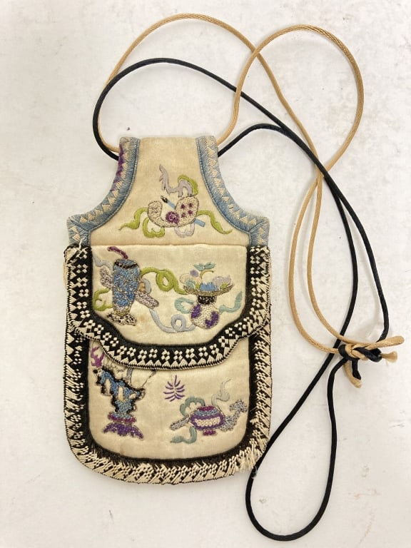 19-20th C. Chinese Embroidered Pouch (1 of 2)
