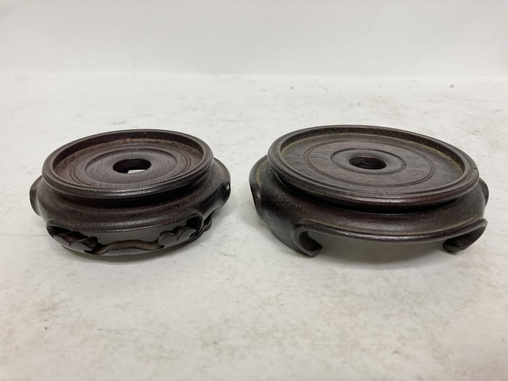 Two Chinese Wood Carved Stands: Two Chinese Wood Carved Stands, 3.5in & 4in