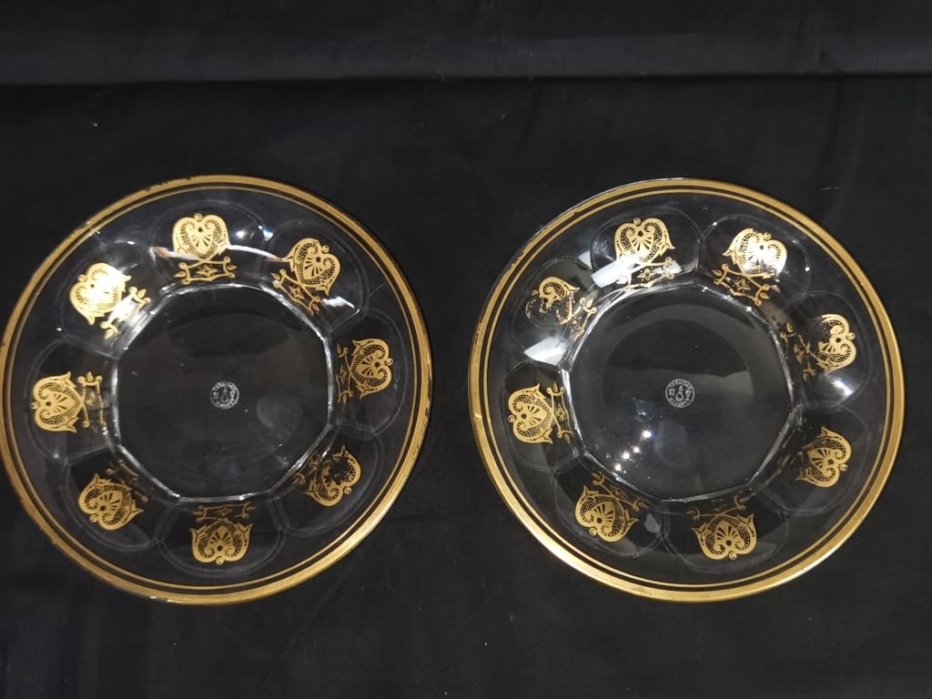 Pr. of Baccarat "Empire" Gold Trim Crystal Underplates: Pr. of Baccarat "Empire" Gold Trim Crystal Underplates, 6.25in