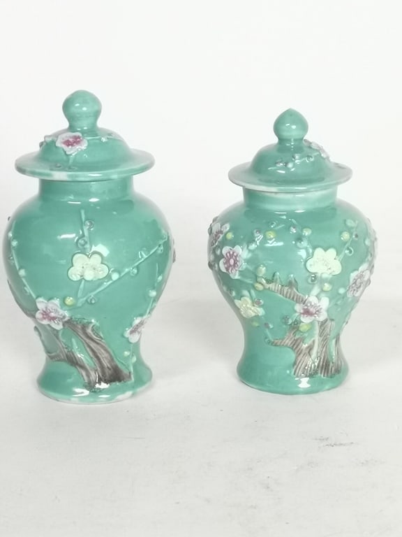 Pr. of 19-20th C. Chinese Carved Porcelain Zun Vases (1 of 4)
