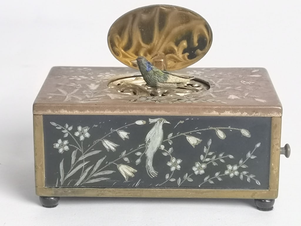 Exquisite Antique German Lacquer Singing Bird Music Box (1 of 9)