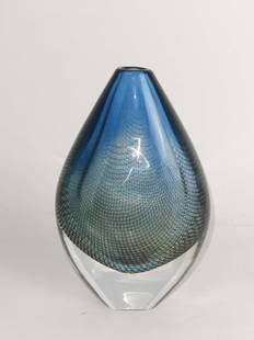 Sven Palmqvist for Orrefors Kraka Glass Vase: Sven Palmqvist for Orrefors Kraka Glass Vase, 7.5in