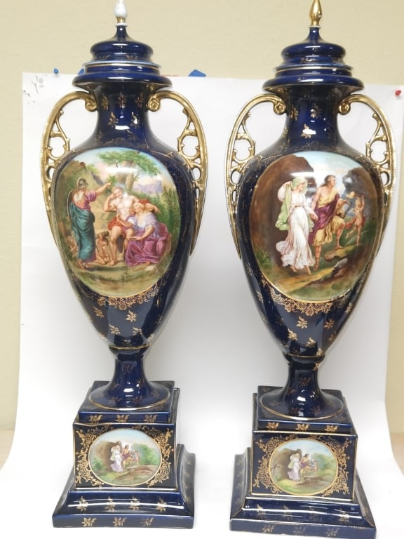 Pr. of 19th C. Victoria Crown Mark Hand Painted Vases (1 of 8)