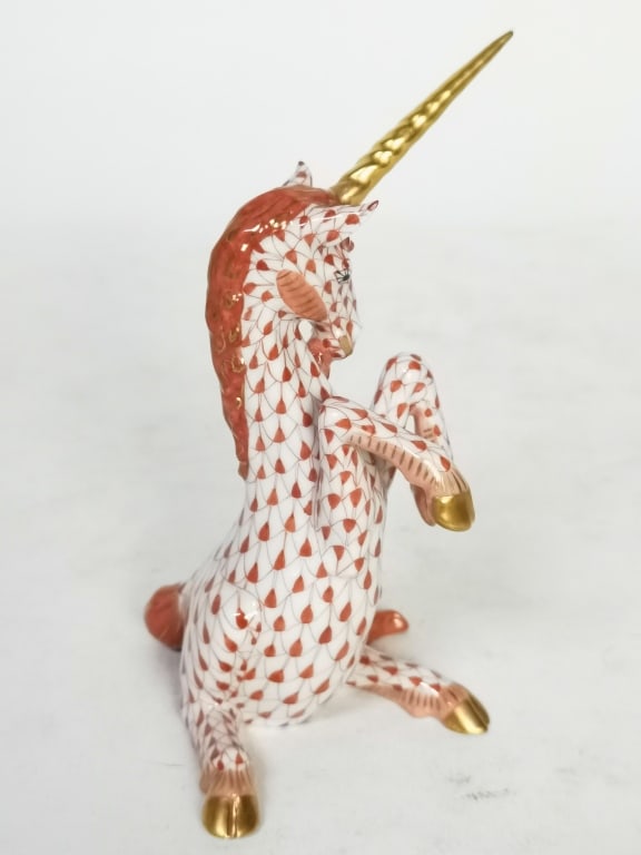 Herend Hungary Porcelain Red Unicorn Figurine: Herend Hungary Porcelain Red Unicorn Figurine, 5in