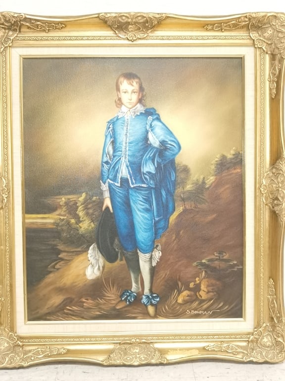 The Blue Boy Oil Painting on Canvas, S. Bowman: The Blue Boy Oil Painting on Canvas, S. Bowman, 31in by 27in
