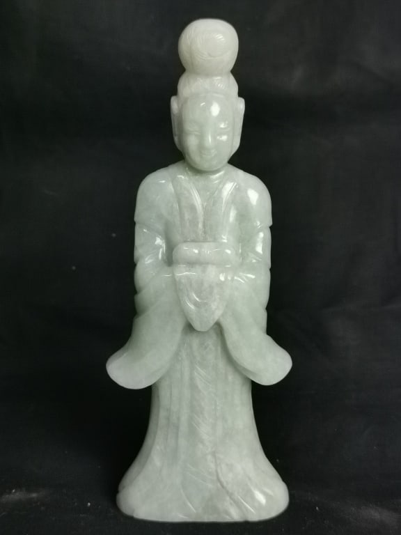 Qing Chinese Jadeite Carved Guanyin: Qing Chinese Jadeite Carved Guanyin, 6.75in