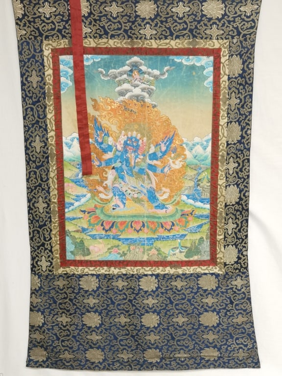 18-19th C. Chinese Tibetan Mahakala Thangka: 18-19th C. Chinese Tibetan Mahakala Thangka, 63.5in by 41in