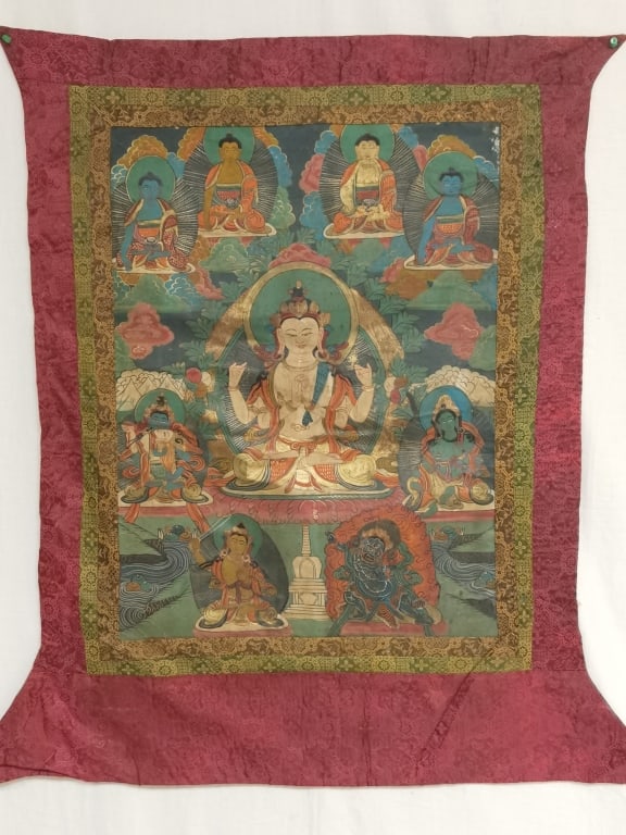 Chinese Tibetan Thangka in Frame: Chinese Tibetan Thangka in Frame, 39.75in by 39in