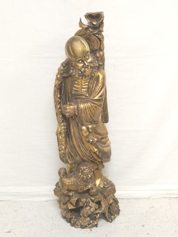 Large 19th C. Chinese Gilt Wood Carved Rohan (1 of 6)