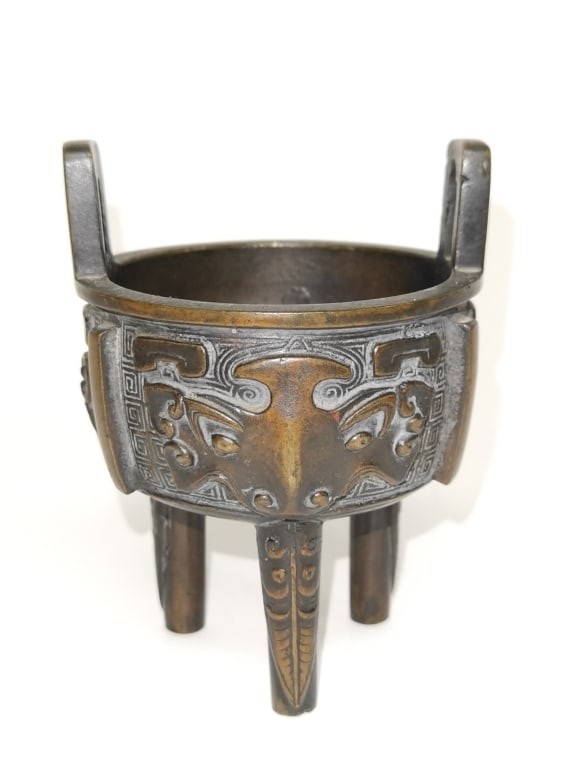 Qing Chinese Bronze Three-Foot Censer with Animal Mask (1 of 5)