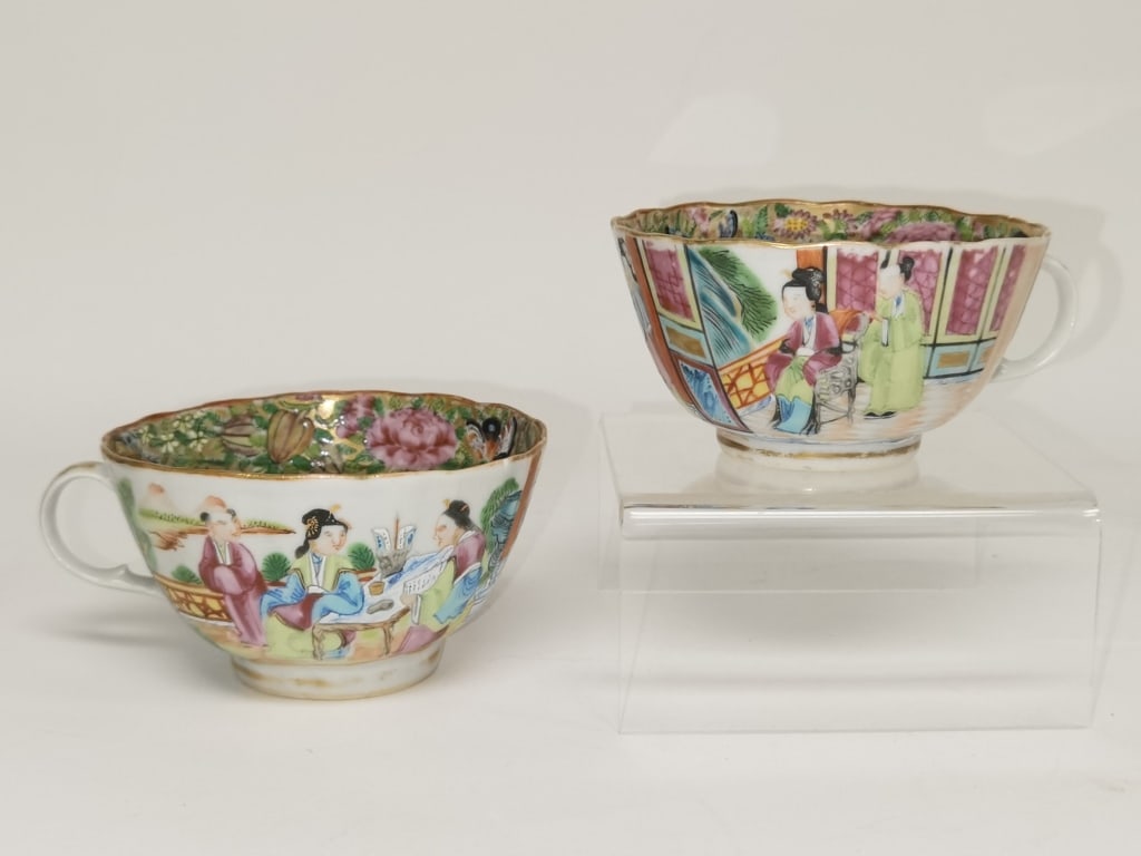 Pr. of 19th C. Chinese Export Porcelain Famille Rose Tea Cups (1 of 6)