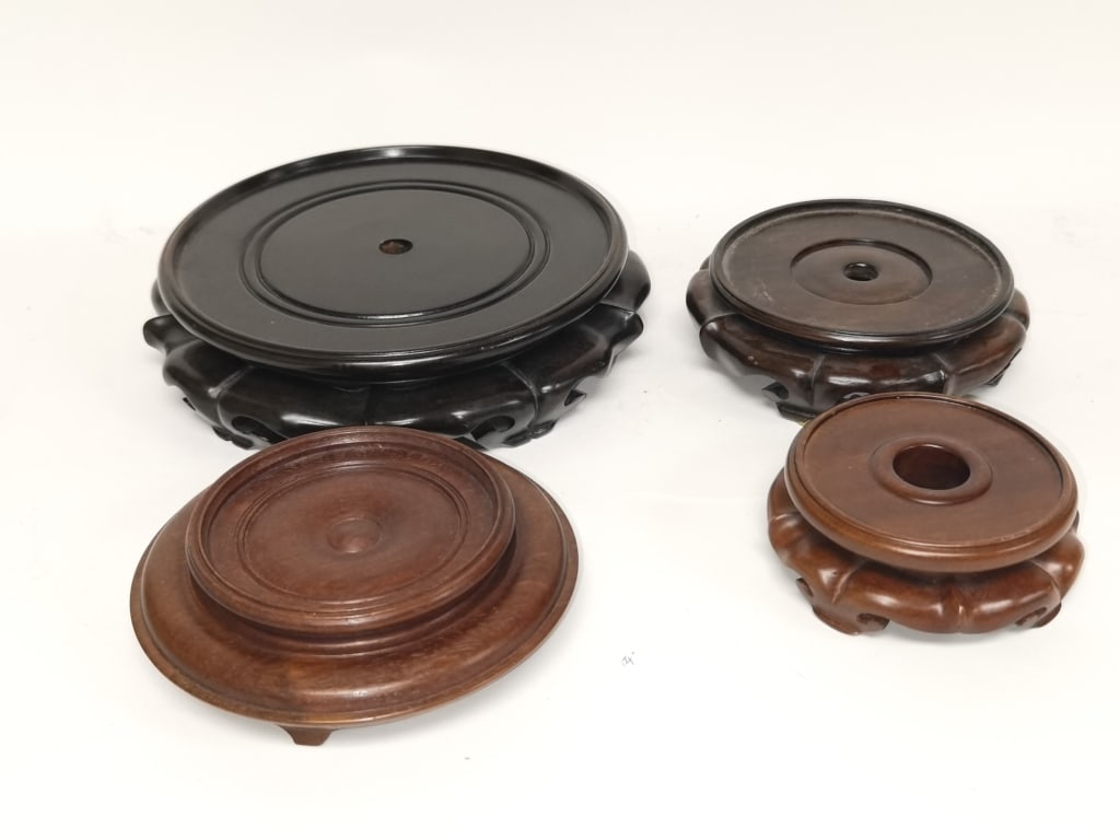 (4) Chinese Hongmu Carved Stands: (4) Chinese Hongmu Carved Stands, 2in by 7.5in