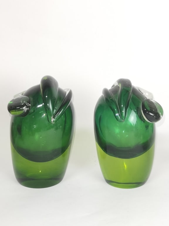 Pr. of Murano Italy Green Frog Glass Bookends (1 of 5)