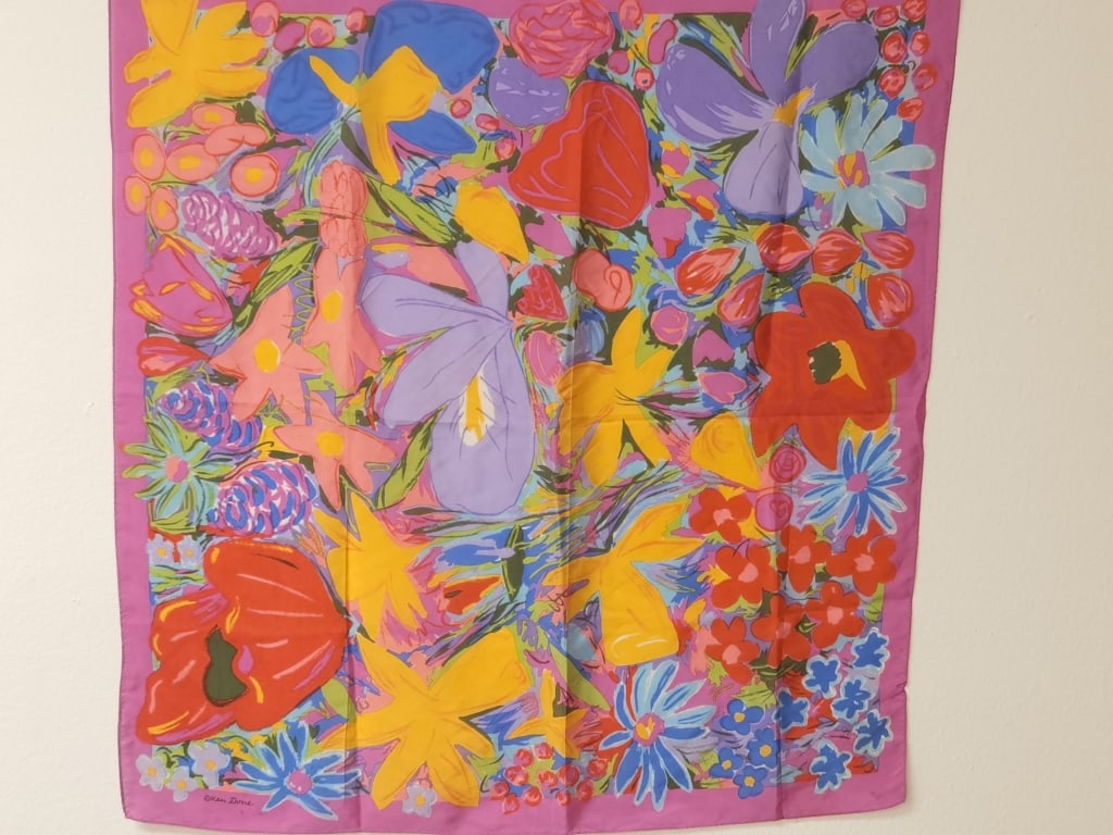 Vintage Ken Done Floral Square Silk Scarf: Vintage Ken Done Floral Square Silk Scarf, 28.5in