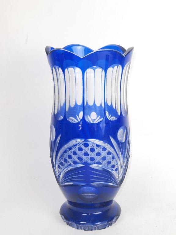Vintage Bohemian Cobalt Blue Cut-to-Clear Vase (1 of 4)