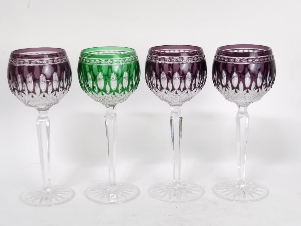 (4) Vintage Waterford Bohemian Cut-to-Clear Wine Glasses: (4) Vintage Waterford Bohemian Cut-to-Clear Wine Glasses, 8in