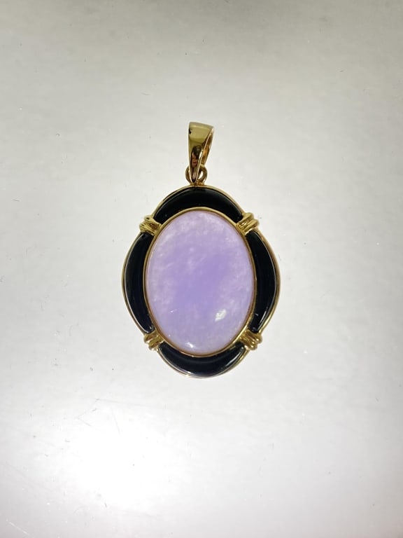 14K Gold Lavender Jadeite and Obsidian Pendant (1 of 2)
