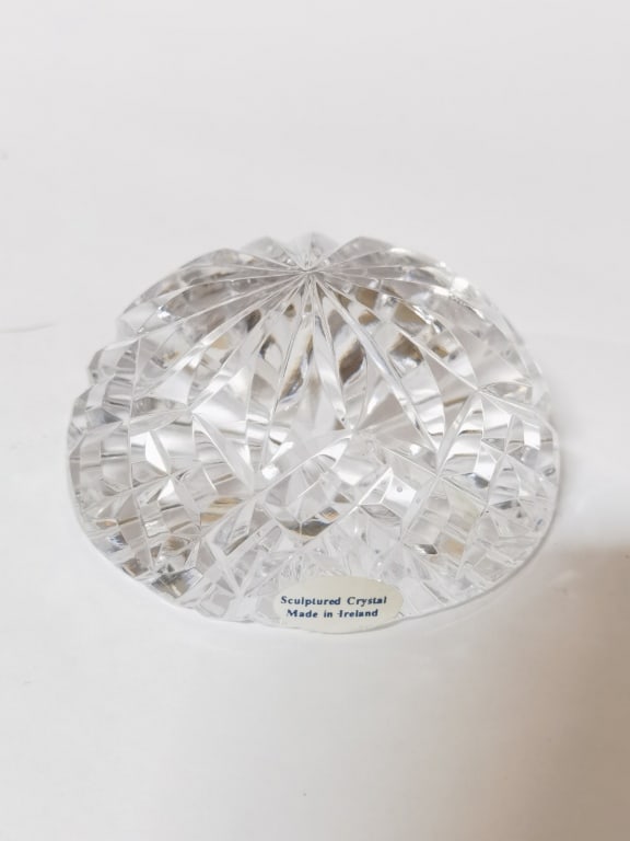 Vintage Sculpted Crystal Dome Paperweight: Vintage Sculpted Crystal Dome Paperweight, 2in by 3 1/8in