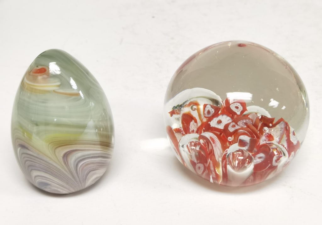 (2) Unmarked Swirl & Bubble Glass Paperweights (1 of 8)