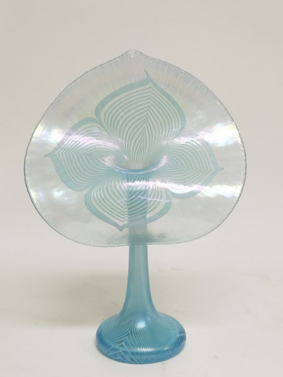 Steve Abelman 1982 Blue Iridescent Jack in the Pulpit Glass Vase (1 of 6)